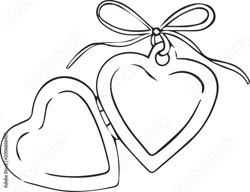 Fényképezés hand draw heart locket , Outline drawing heart locket line clipart symbol, Vecto