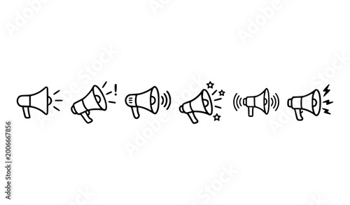 Quadro su tela Minimal megaphone line icon set announcement loudspeaker symbols clean outline v