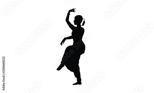 A graceful dancer captured in a dynamic pose a striking black silhouette