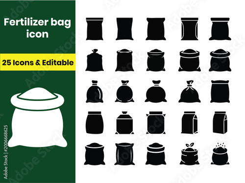 Fertilizer bag icon set for agriculture and gardening use