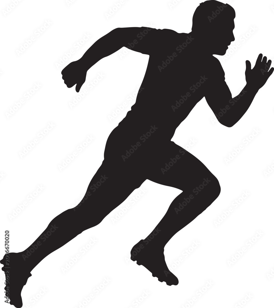 Obraz premium Male athlete silhouette sprinting fast dynamic motion track and field runner competition.