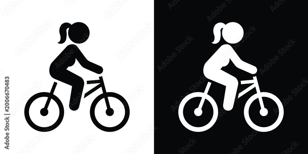 Obraz premium A clean silhouette of a woman riding a bicycle. Great for health, fitness, eco-friendly transport, and recreational activity designs.