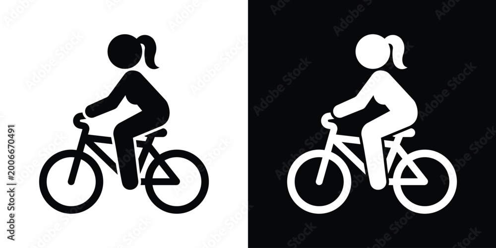 Naklejka premium A clean silhouette of a woman riding a bicycle. Great for health, fitness, eco-friendly transport, and recreational activity designs.