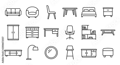 Set of furniture icons, line art