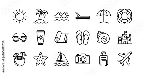 Summer beach vacation icons set