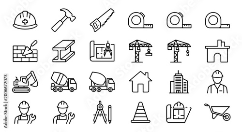Construction and building icons set
