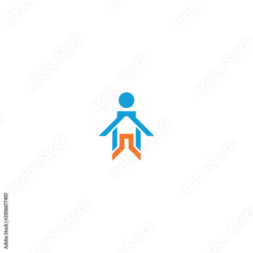 Free Download A blue and orange stick figure illustration stands on a white background. - GFXLoad