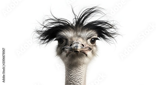 Close-up Portrait of a Comical Ostrich with Wild, Messy Feathers.