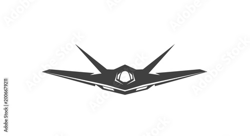 Futuristic Stealth Aircraft Silhouette, Dark Gray Vector Design, Isolated on White Background