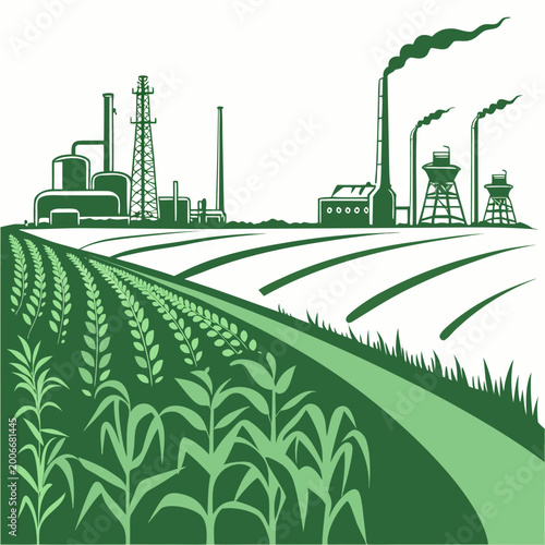 Photos vector illustration of industrial landscape with agricultural foreground high qu