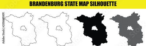 Photos Brandenburg state map silhouette icon collection featuring solid black outline contour and dot pattern shapes isolated on transparent background design set