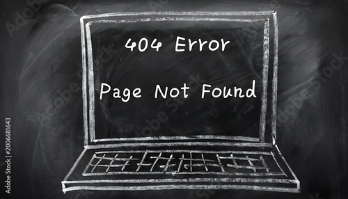 hand-drawn 404 error page not found on chalkboard laptop illustration for web design and digital marketing