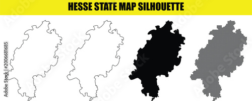 Tableau sur toile Hesse state map silhouette icon collection featuring solid black outline contour and dot pattern shapes isolated on transparent background design element set