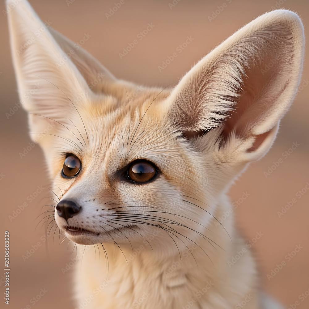 Fototapeta premium Captivating Close-up Portrait of a Fennec Fox with Its Distinctively Large Ears