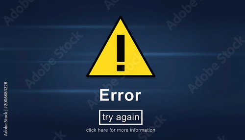 Error message on computer screen with yellow warning triangle