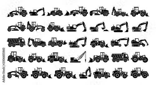 Quadro su tela Black excavator and tractor construction vehicles.