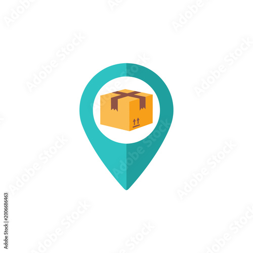 A cartoon parcel inside location marker.