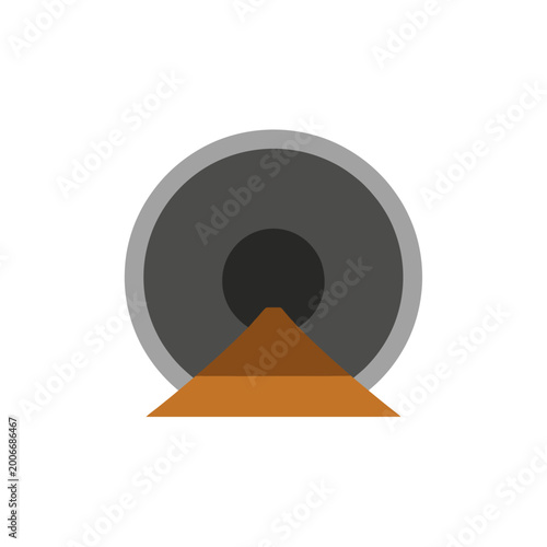 A gray circle on orange pyramid.