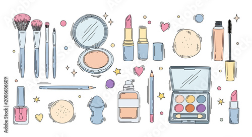 Photos Colorful makeup and beauty products.