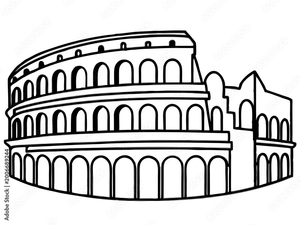 Naklejka premium Ancient roman colosseum building line art illustration