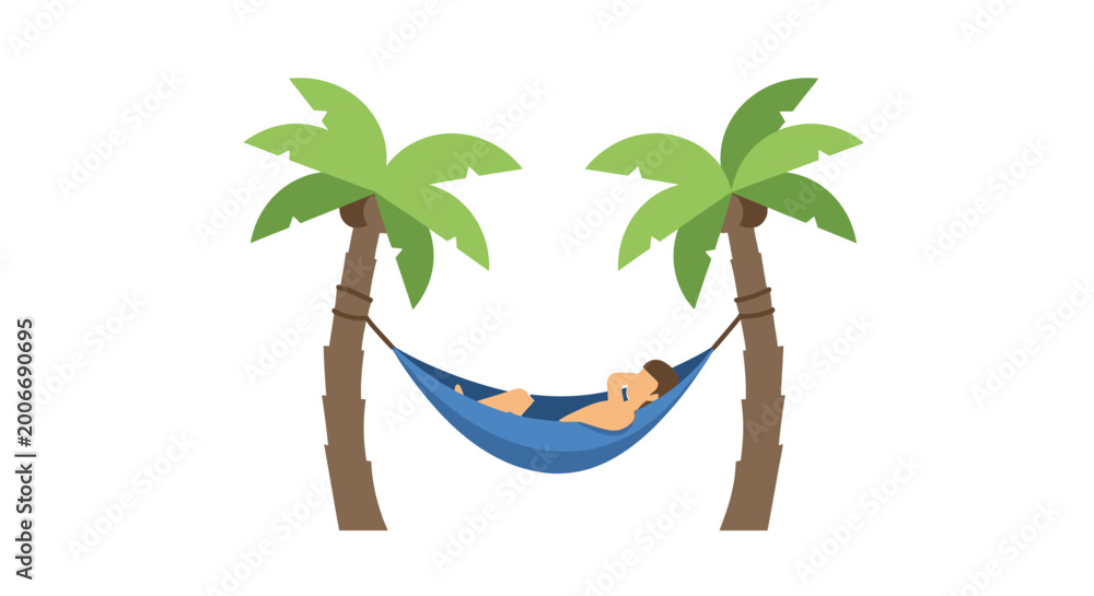 Obraz premium Relaxing Person in a Hammock Between Palm Trees on a Tropical Beach