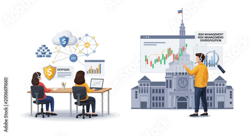 Financial technology illustration risk management data security and analysis