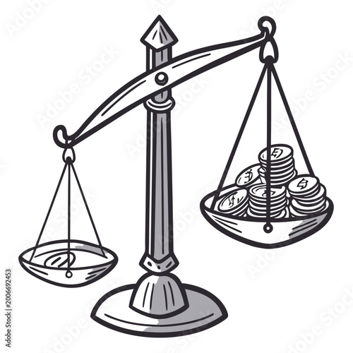Tableau sur toile a vector illustration of a balance scale with coins depicting imbalance and ineq