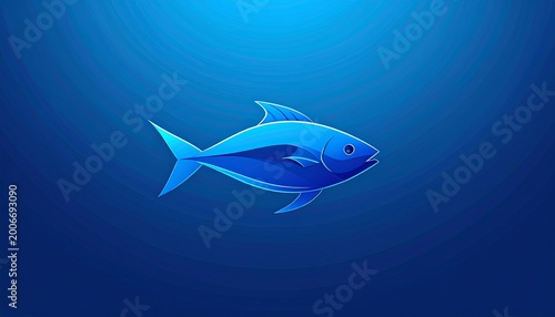 glowing blue tuna fish icon swimming in deep ocean with neon lighting