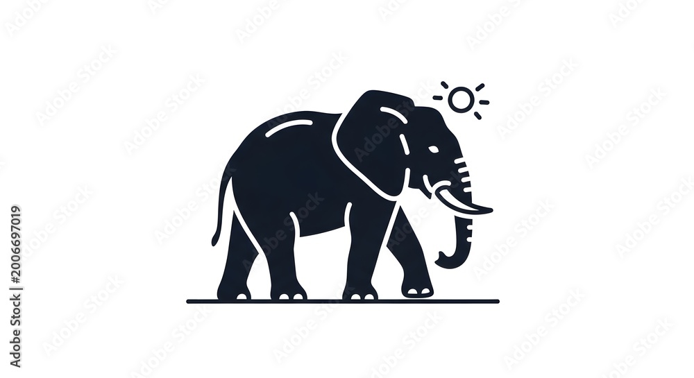 Obraz premium Stylized Silhouette of an African Elephant Walking Under the Sun.