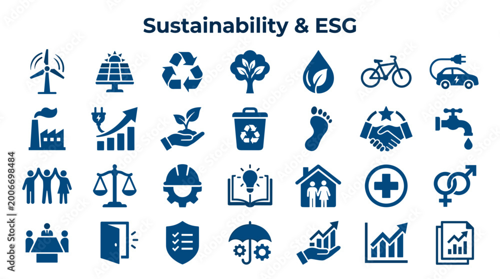 Fototapeta premium Sustainability and ESG icons representing environmental protection, social responsibility, and good governance in business and corporate strategy