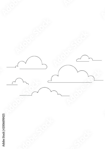 Minimal line art clouds set isolated on white background simple outline sky elements for weather design icons and creative illustrations