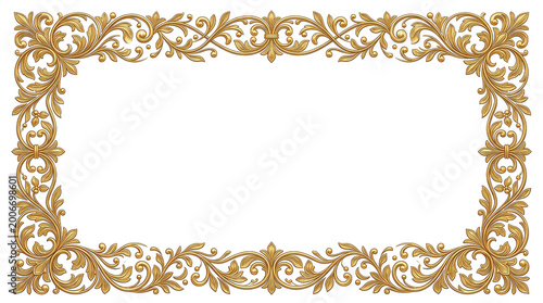 Tableau sur toile Ornate gold floral baroque frame with intricate scrollwork, isolated on transpar