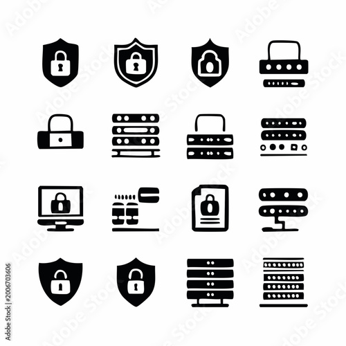 Cyber Security and Data Privacy Solid Glyph Icons