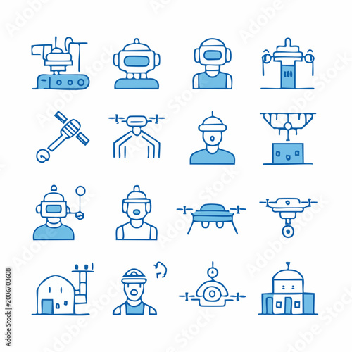 Industrial Robotics and Drone Delivery Outline Icon Set