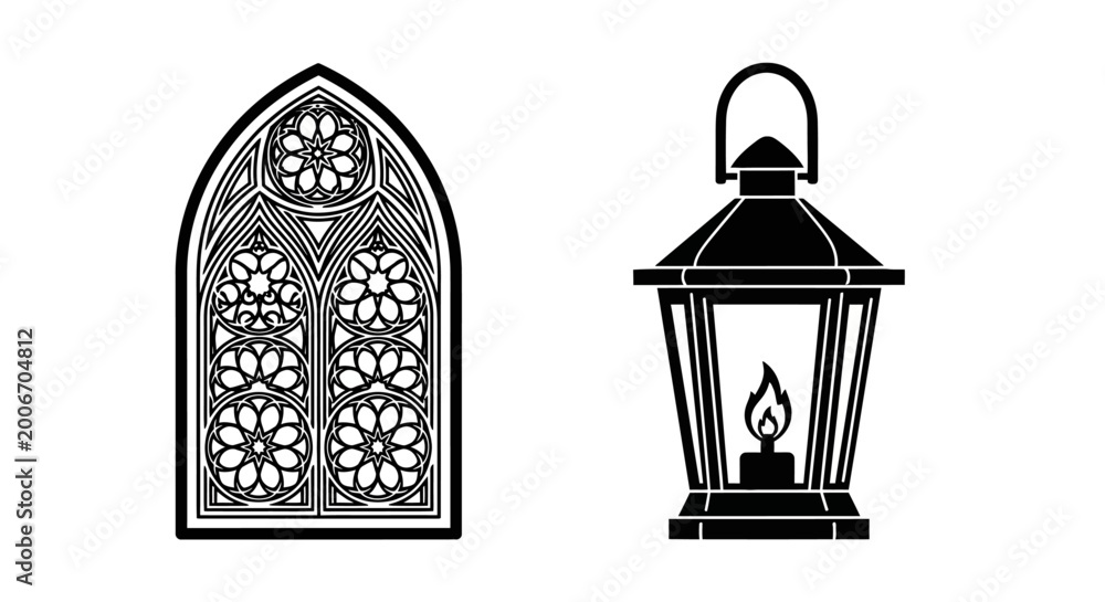 Fototapeta premium Black and white lantern and window.
