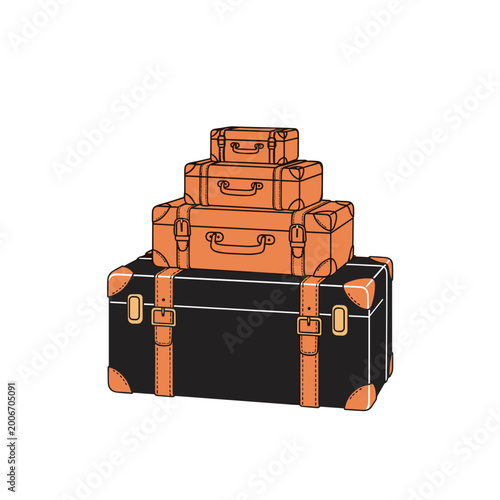 Stack of Vintage Leather Suitcases – Concept of Travel and Nostalgia