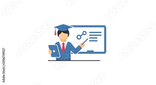 Photos Young man in academic regalia teaching.