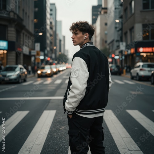 Young Man Looking Thoughtfully in Urban City Street