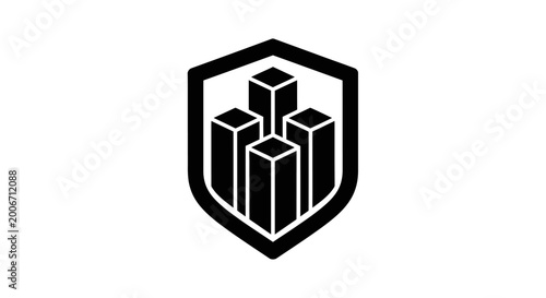 Photos Shield with three rising bars graph.