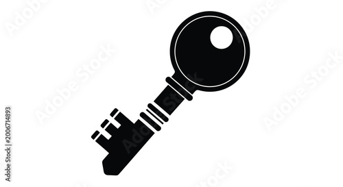 Foto Classic key with circular head isolated on a white background silhouette high qu