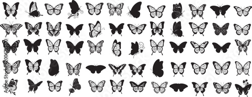 
Butterfly Vector Silhouettes, Butterfly Clipart Set, butterflies icons isolated on white background, Butterfly Art Bundle, Black and White Decorative Vectors. 
