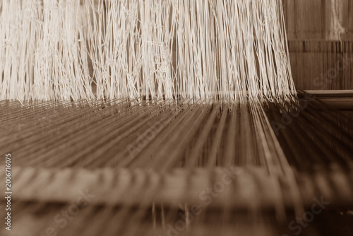 Foto Close up view of handloom in India.