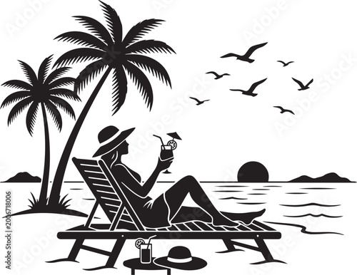 Quadro em tela woman sunset ocean seascape silhouette relaxation vacation summer