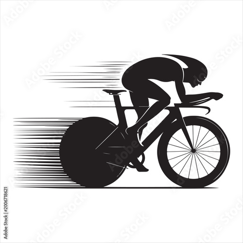 Tableau sur toile Road Cyclist Time Trial low-aero position, helmet outline and wind streamlines l