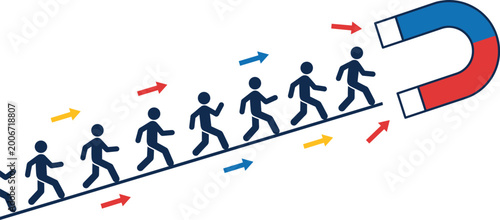 Photos Cartoon Illustration of People Being Attracted by Magnet for Attraction, Influen