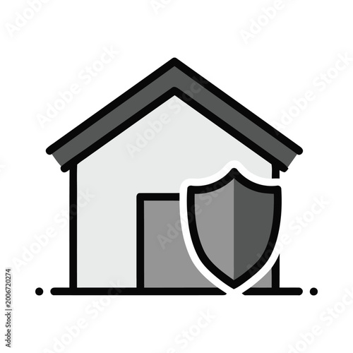 A shield protects a house with a door from potential threats outside.