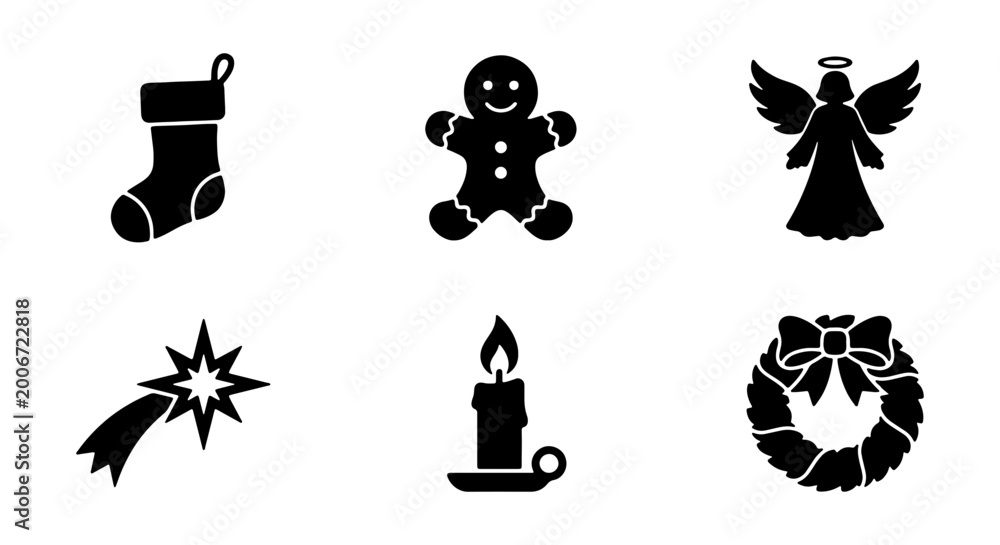 Fototapeta premium Black silhouettes of christmas icons