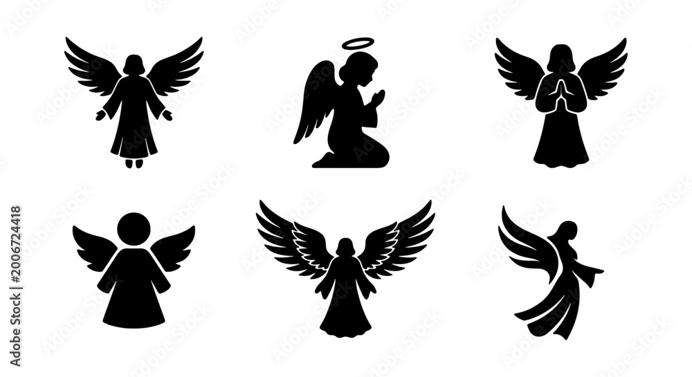 Fototapeta premium Collection of various angel silhouettes in different poses and styles