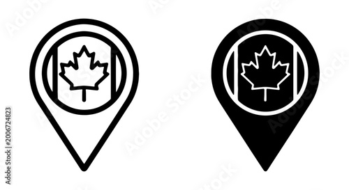 Foto Black and white canadian location pin icons with maple leaf symbol