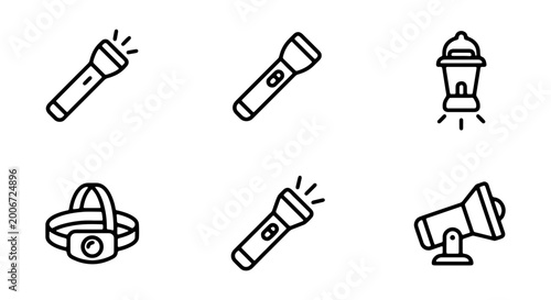 Foto Collection of various flashlights and lamps on for illumination